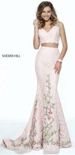 NWT Sherri Hill Blush Pink 50778 Sz 12 Pink Embroidered Top & Long Skirt $558