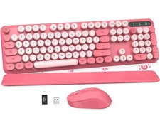 Wireless Keyboard and Mouse Combo - Round Keycaps, Full-Size Retro Typewriter...