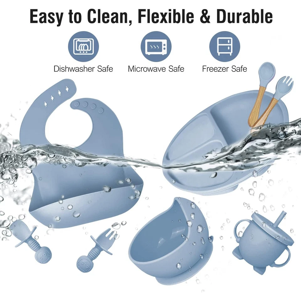 8.tlg Silikon Baby Geschirrset, Kindergeschirr mit Saugnapf Rutschfest BPA Frei - Bild 3 von 4