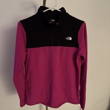 The North Face Womens Pink Black Fleece Quarter Zip Pullover Bright Medium