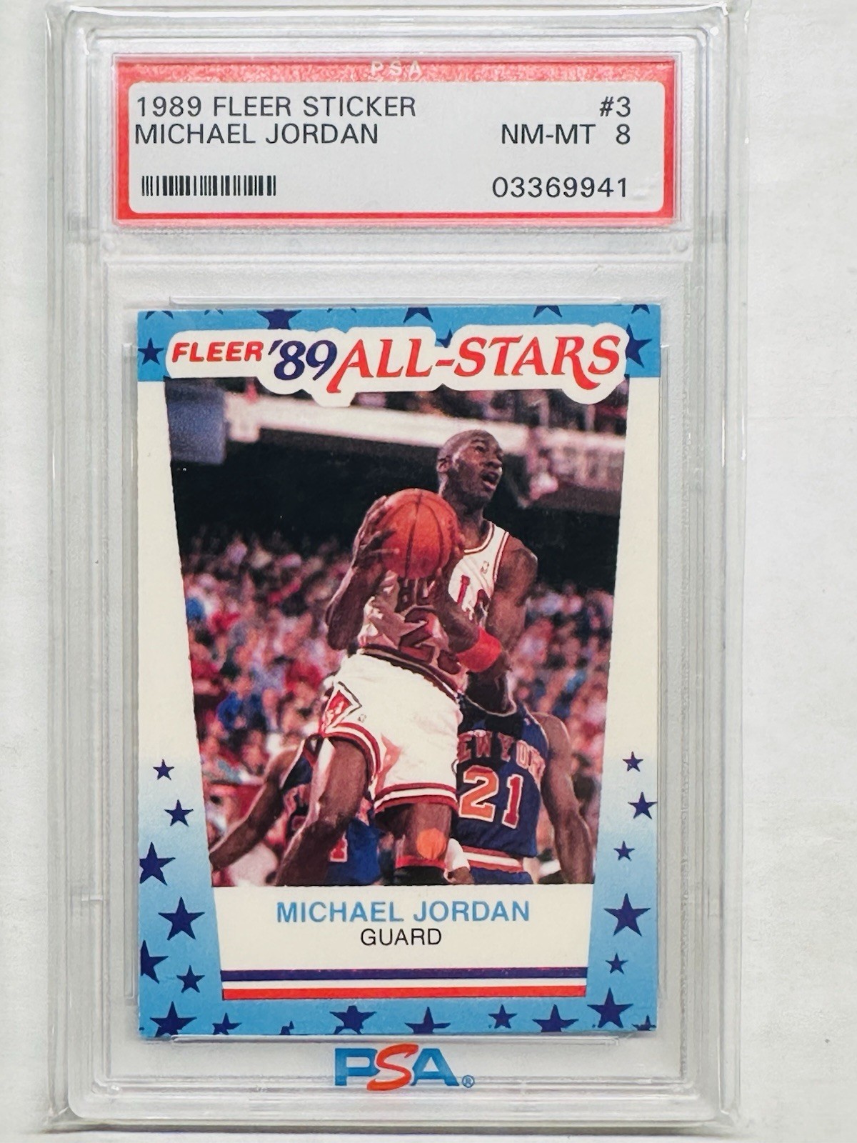 1989 Fleer Sticker # 3 Michael Jordan PSA 8 NM-MT Chicago Bulls Great Centering