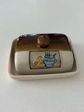 Vintage 1980s Franciscan Ceramics Earthenware Butter Dish Brown Tan