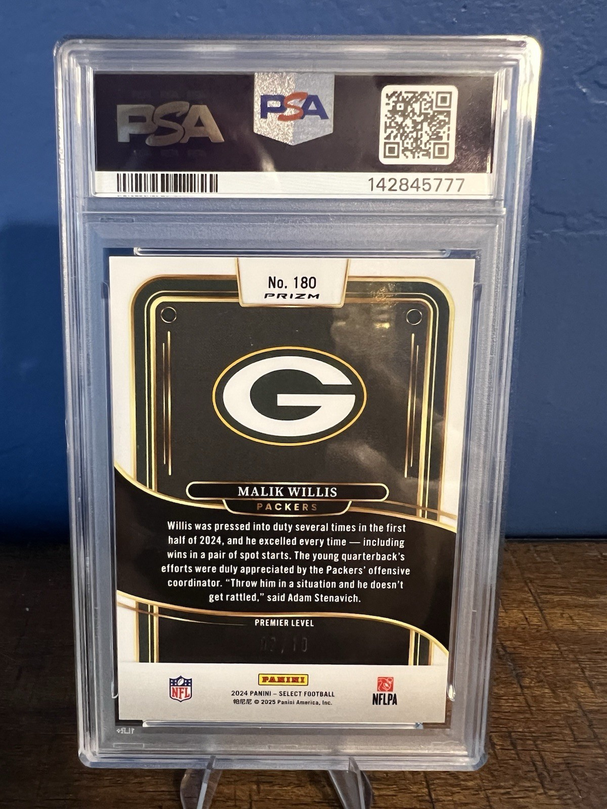 2024 Panini Select Premier Level Malik Willis #180 Gold Prizm /10 PSA 9 Auto 10 view 2