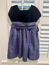 CHAPS girls Holiday dress Size 4/4T Black Velvet Purple Plaid Belted NWT