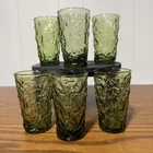 Set Of 6 Vintage Anchor Hocking Milano Green 5 oz Flat Juice Glasses EUC 4" MCM