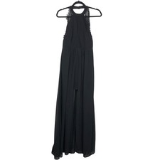 Lulus Womens Whimsigoth Witchy Lace Open Back Semi-Sheer Dress Size M Black