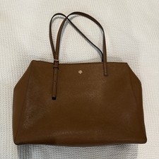 Tory Burch Brown Tote Bag Gold Hardware Zip Closure Adjustable Strap Inner Pock…