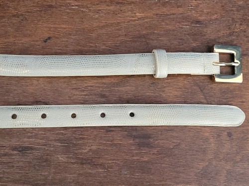W. Kleinberg ~ White Lizard & Leather Belt With Golden Accents ~ Medium - Picture 2 of 5