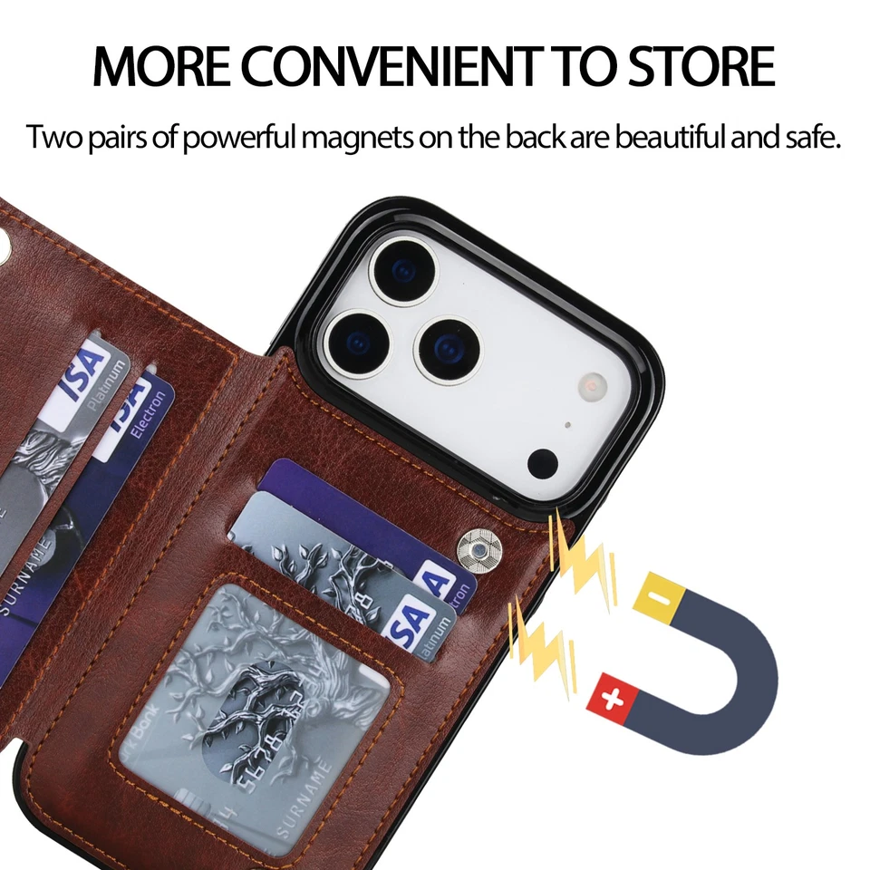 Wallet Card Holder Case for iPhone 17 16 15 14 13 12 11 Pro Max XS Leather Cover - Image 3 of 4