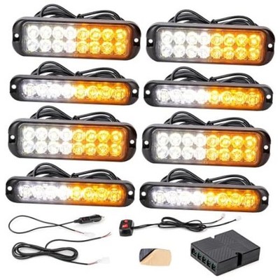 8PCS LED Strobe Lights Kit 8-LED 16-LED Sync Feature Ultra Slim Amber White