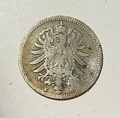 1876-E Germany 20 Pfennig KM# 5 90% Silver German Empire Dresden Mint