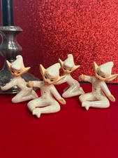 Set  Of 4 Vintage Holt Howard 1958 Ceramic Pixie Candle Huggers. EVC!
