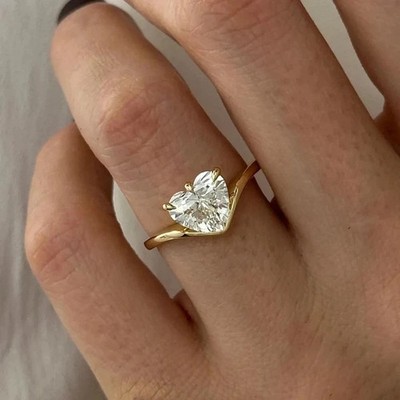 2Ct Heart Cut Lab-Created Diamond Solitaire Wedding Ring 14k Yellow Gold Plated