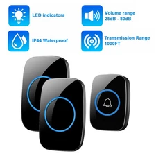 Wireless Doorbell Adjustable Volume 1000FT Plugin Receiver Waterproof 60 Chime