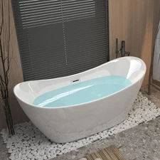 59" Freestanding Acrylic Bathtub Soaking Tub with Chrome Overflow, Pop-Up Drain