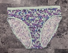 VICTORIA'S SECRET L GREEN PURPLE FLORAL LIGHTWEIGHT BAND HIGH LEG BRIEF PANTIES