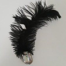 Black Feather & Clear Faux Jewel Hair Clip Dance Costume, Dress Up Accessory