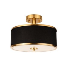 3-Light Semi Flush Mount Ceiling Light Fixture, 12.6" Gold Drum Light with Bl...