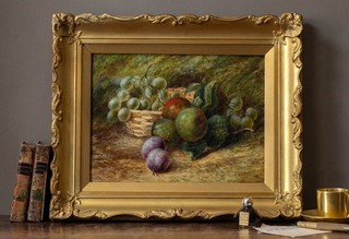 Antique Victorian Still Life Fruit Painting by H. F. Morley 19thC Oil on Canvas