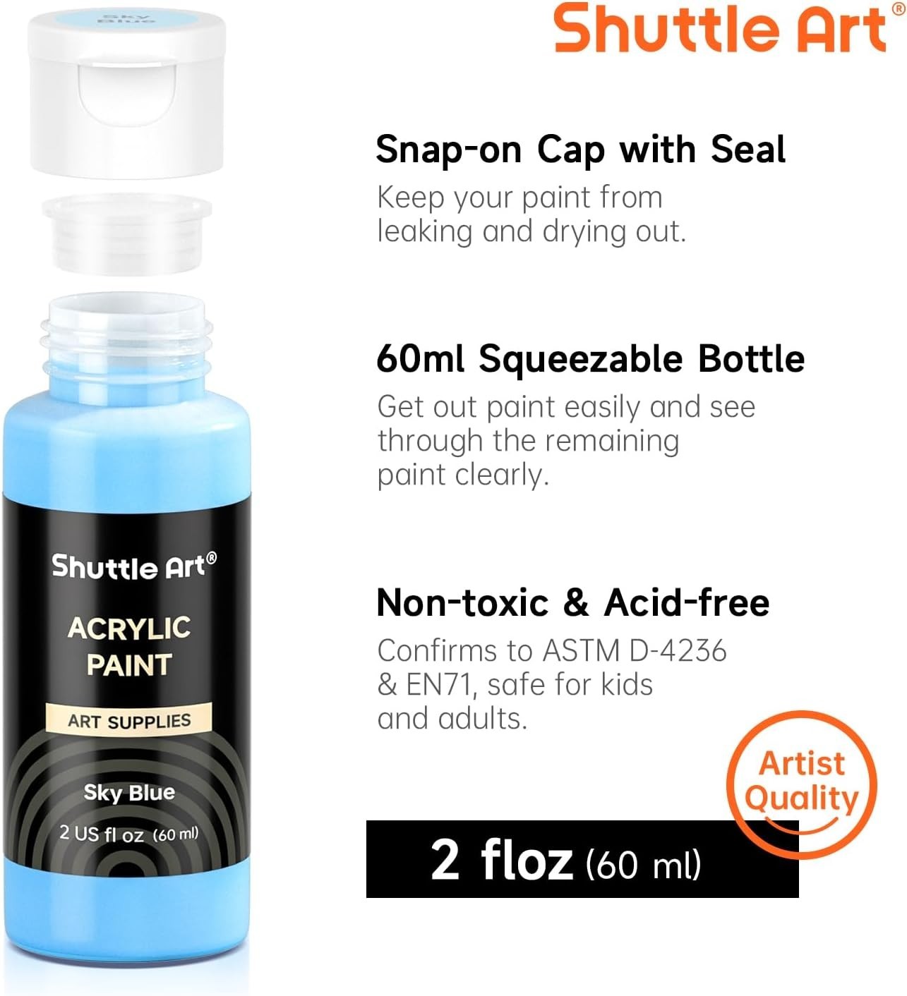 72 Pack Acrylic Paint Set - 60 Colors + Brushes