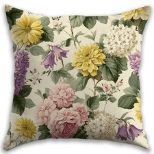 Spring Summer Floral Throw Pillow Cover 18x18 - Spring Summer Botanical Flowe...