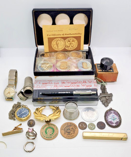 VTG JUNK DRAWER LOT SWISS WATCHES STERLING RING BAUSCH & LOMB B.S.A COLIBRI ETC