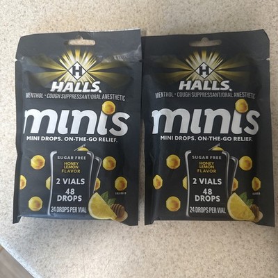 HALLS Minis Honey Lemon Flavor Sugar Free Cough Drops, 48 Drops 