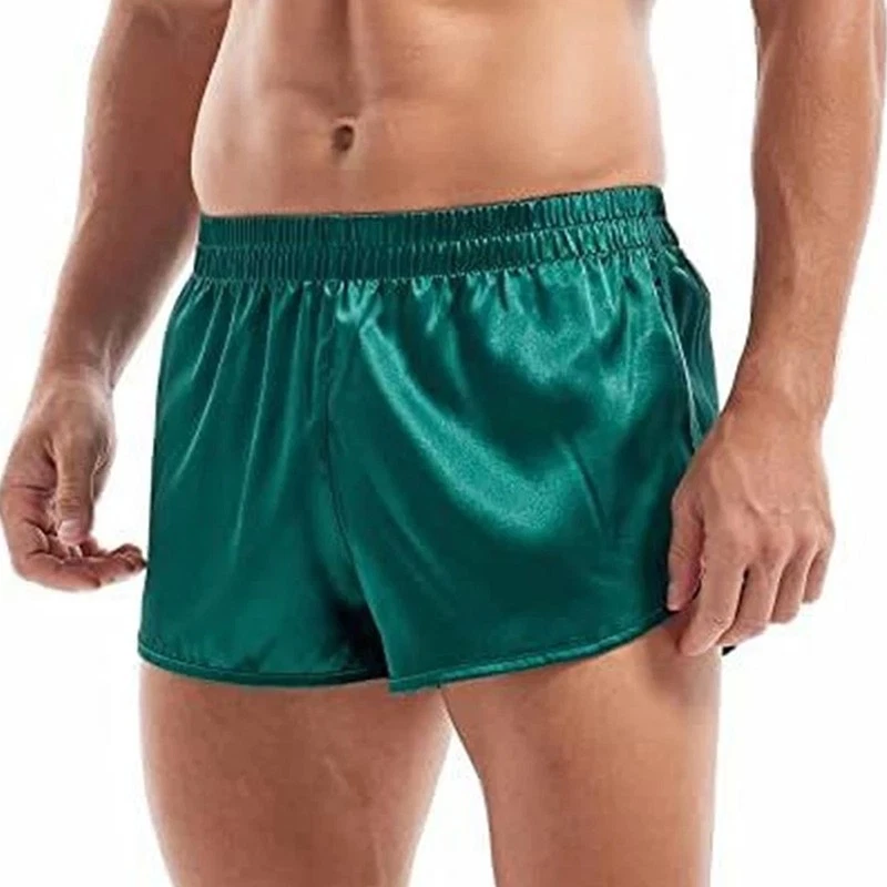 Mens Elastic Waist Satin Boxer Shorts Side Split Boxer Briefs Pajamas Shorts UK - Image 3 of 4
