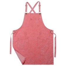 VANTOO Denim Chef Apron for Women with Pockets, Pink Jean Waitress Server Kit...