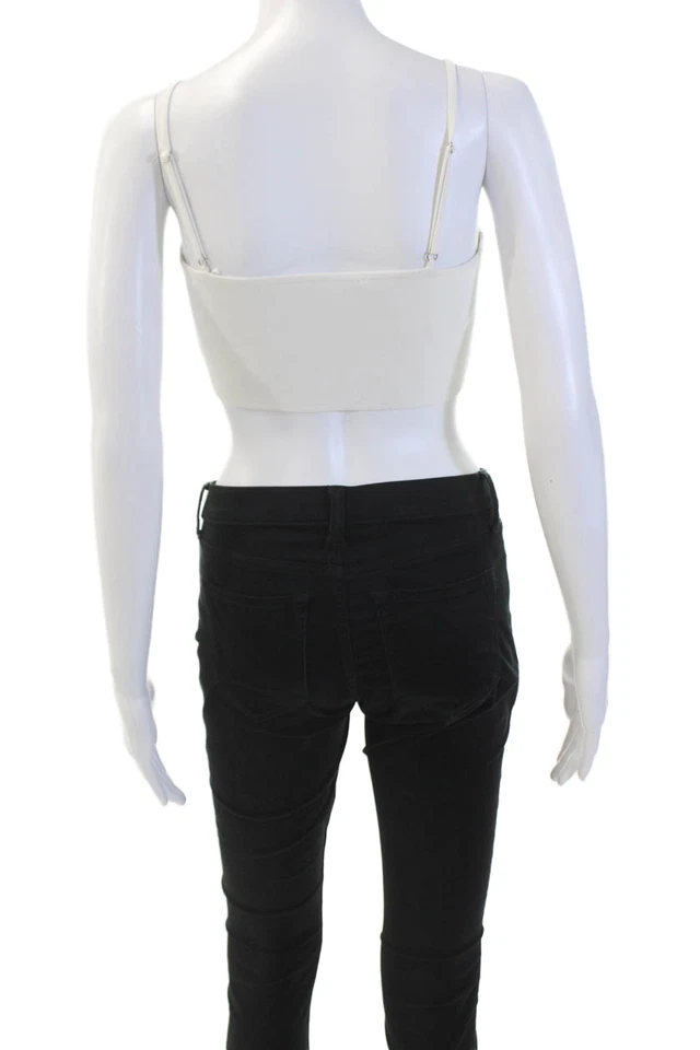 Top corto ajustado con correas de espagueti cuello cuadrado beige talla S ALC para mujer Foto 3 de 4