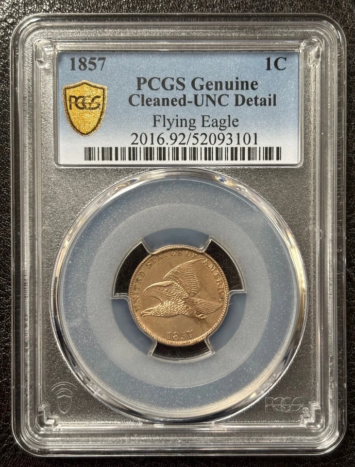 Águila Voladora 1857 1C - PCGS Genuina UNC Detalle-Limpiado (#992) Foto 2 de 4