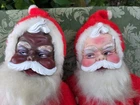 Pair Vtg Original Rushton White & Black African American Santa Plush Coca Cola