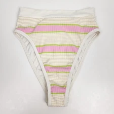 L*Space Frenchi Bikini Bottom in Cream Pink Striped Size Small NWT High Waisted