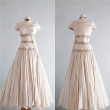 Vintage Wedding Dresses Champagne Retro Off Shoulder 1950s Couture Bridal Gowns