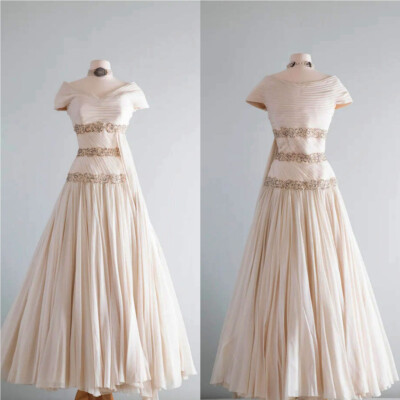 champagne bridesmaid dresses ebay Vintage Wedding Retro Off Shoulder 1950s Couture Bridal Gowns Color:Brown / Black