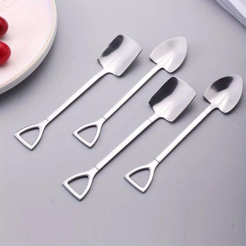 10Pcs Silver Dessert Spoon Set 4.8" Shovel Shape Stainless Steel Spoons Resta...