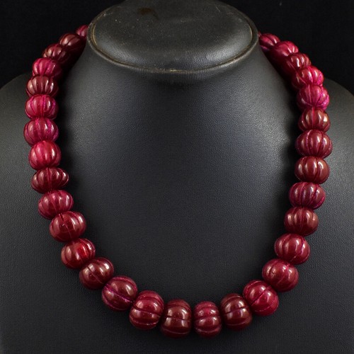 907 Cts Enhanced Ruby Round Shape Carved Beads Womens Necklace JK 01E338 - 第 1/3 張圖片