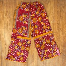 Vintage Floral Wide Leg Pants Size Large 29-32" Waist 1970s Handmade Stitched