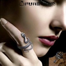 Retro Punk Gothic 925 Sterling Silver Filled Adjustable Opening Snake Ring 