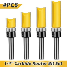 4Pcs 1/4'' Shank Top Bearing Flush Trim Carbide Router Bit Set Milling Cutter