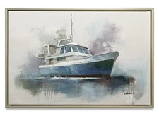 Hungryartist -Original Painting of a Boat on Canvas 24x36 Framed