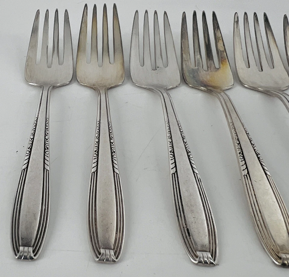 Tenedores de ensalada 6 Wallace Wallace Harmony House AA+ SERENATA plateado 1944 Foto 3 de 4
