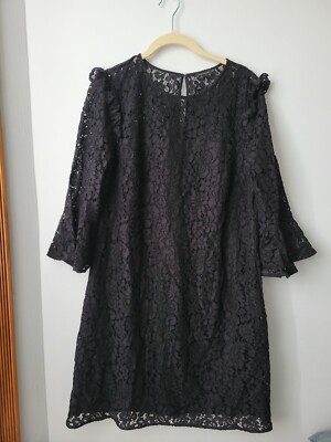 ann taylor black lace dress Ann Taylor Black Lace Dress Bell Sleeve 10