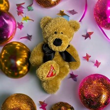 Dankin Teddy Bear Plush Brown Stuffed Animal Black Bow 14  Red Logo Patch Foot