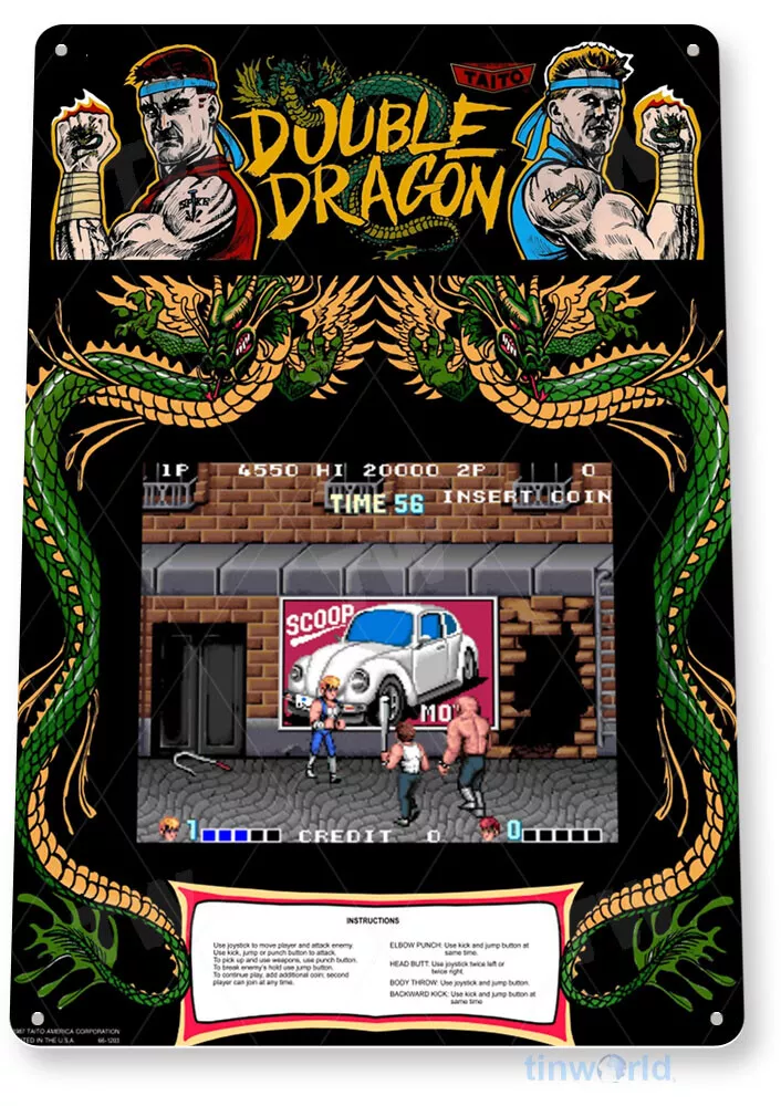 Double Dragon Arcade Sign, Classic Arcade Game Marquee, Game Room Tin Sign  A336