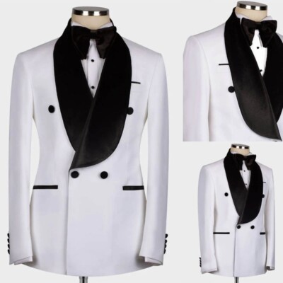 Spring Solid White Mens Wedding Suits for Best Groom Formal Business Jacket Pant