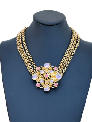 RARE Vintage Signed Jose Maria Barrera For Avon NECKLACE Pink Purple  Gripoix