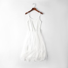 Women Tulle Slip Dress Mesh Splice Spaghetti Strap Petticoat Underdress Solid