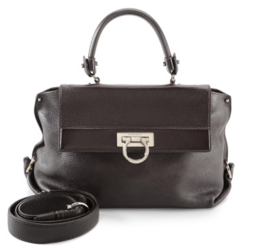 Salvatore Ferragamo Medium Sofia Satchel in Dark Brown Grained Leather