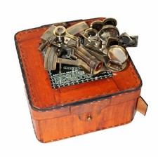 FUNCTIONAL solid brass maritime marine nautical sextant with leather box vintage